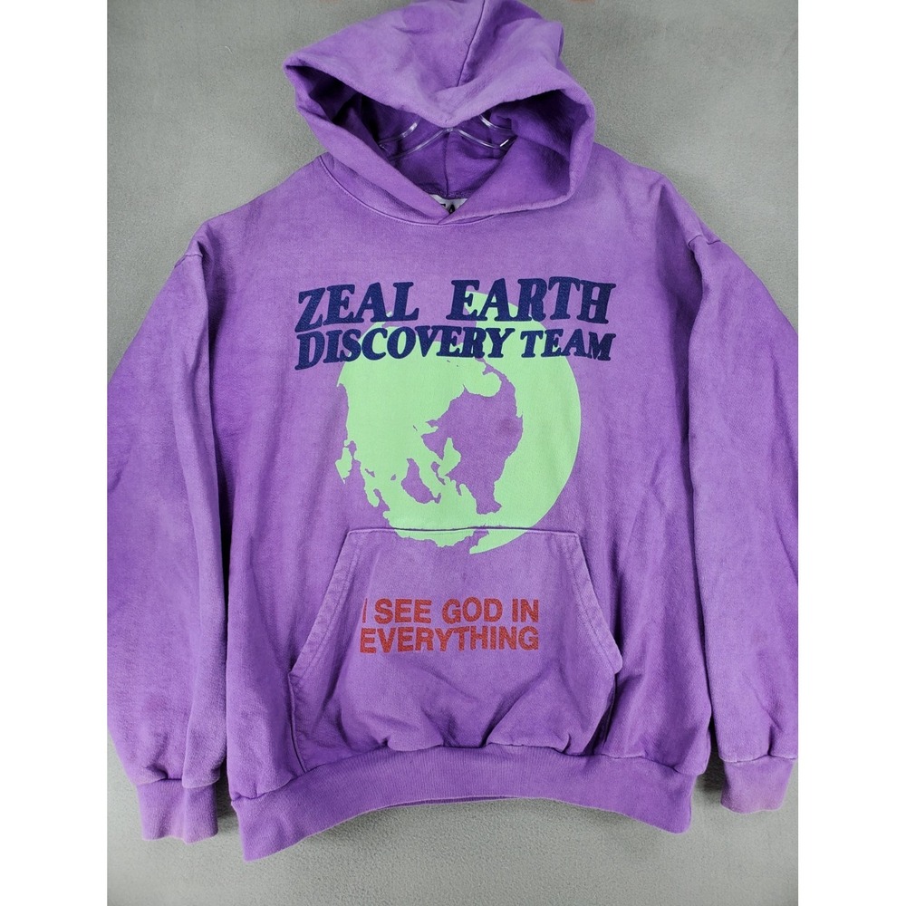 Zeal Earth Discovery Team Hoodie Purple Graphic Pullover Men's XXL Hand Dyed